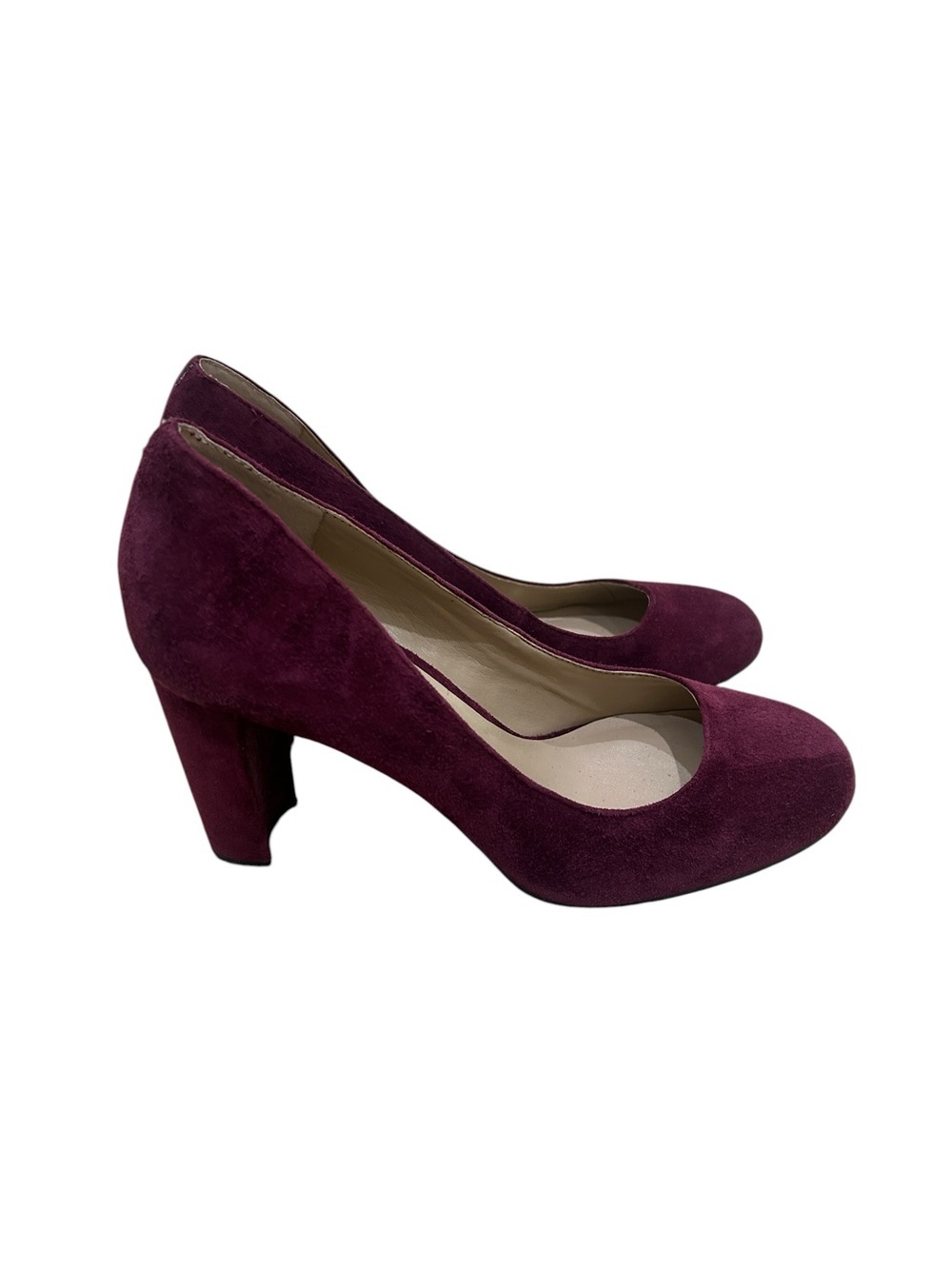 Ann Taylor burgundy Suede leather Block Heel round toe Pumps size 6